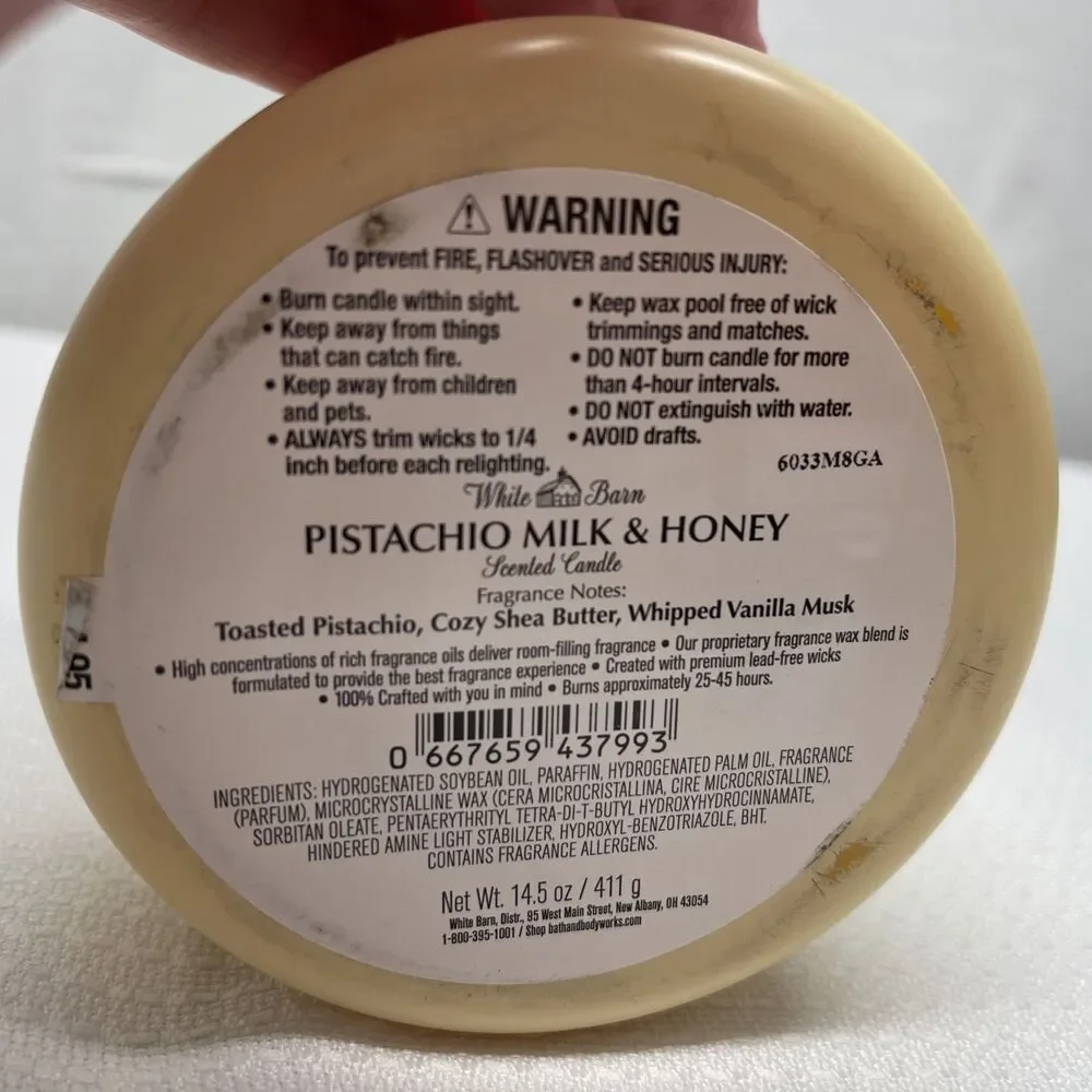 NEW White Barn PISTACHIO MILK & HONEY Large 3-Wick CANDLE 14.5 oz.